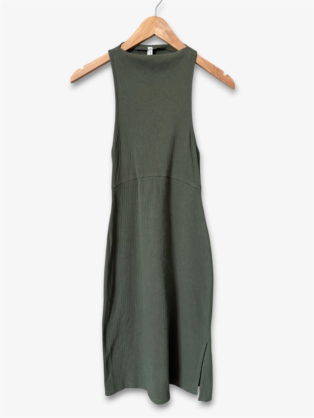 Intimately Free People Olive Green Ribbed High Neck Bodycon Midi Dress Size S